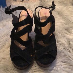Just Fab black strap wedges. Size 10